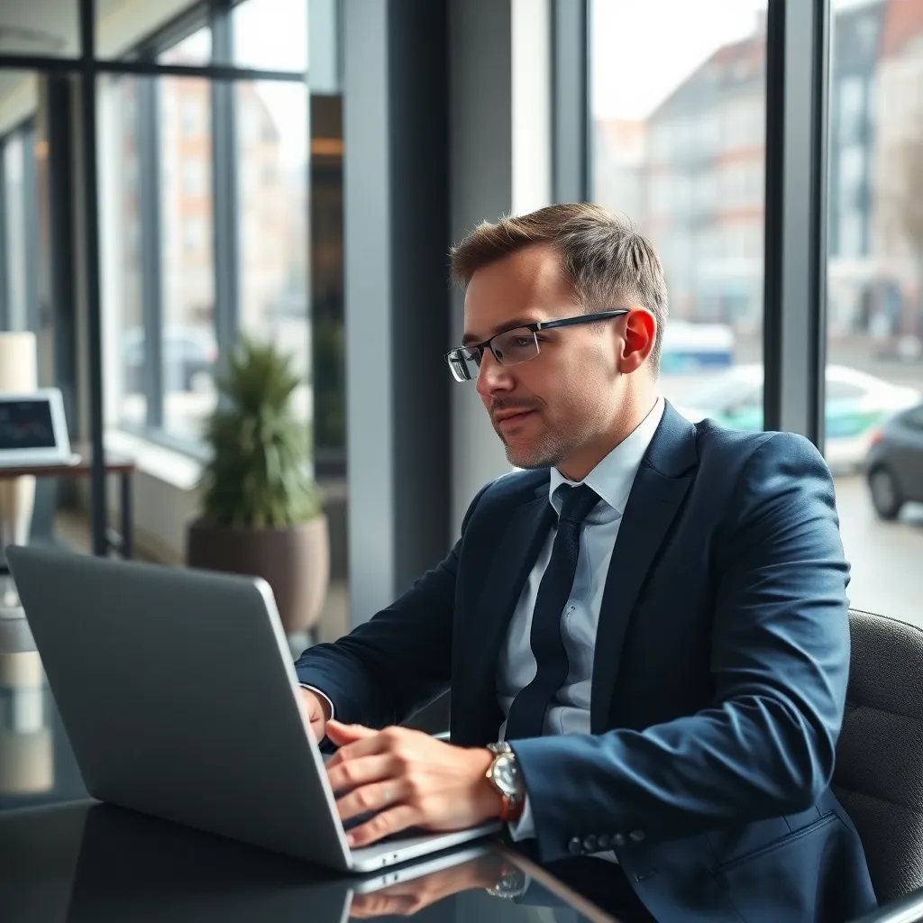 Nederlandse zakenman bestudeert investeringsgrafieken op kantoor