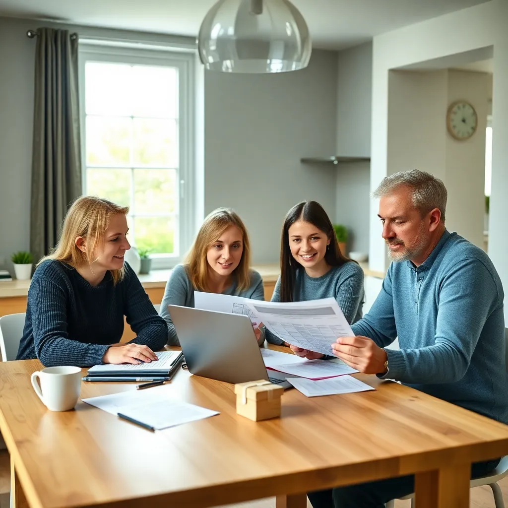 Nederlands gezin bespreekt financiën aan keukentafel met laptop en documenten