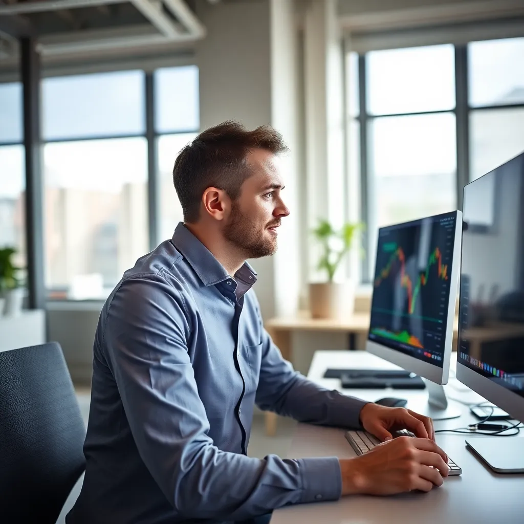 Persoon analyseert investeringsgrafieken op computer