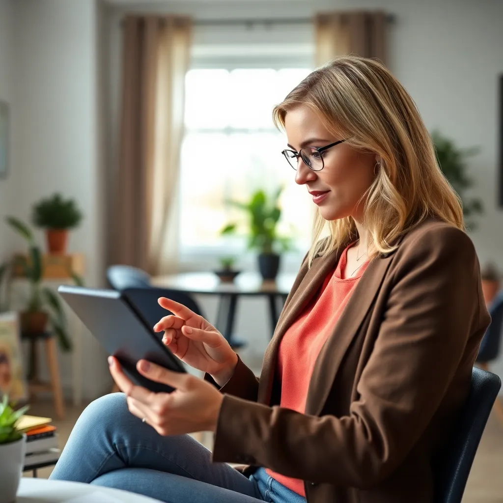 Vrouw die digitale financiële apps gebruikt op tablet en smartphone