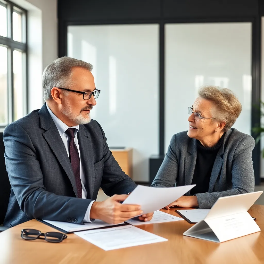 Senior financieel adviseur in gesprek met cliënt over pensioenplanning
