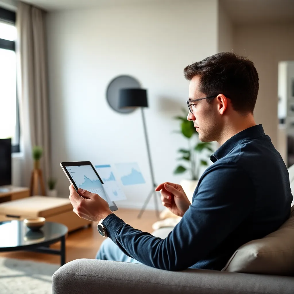 Persoon die mobiel bankiert op smartphone met financieel dashboard