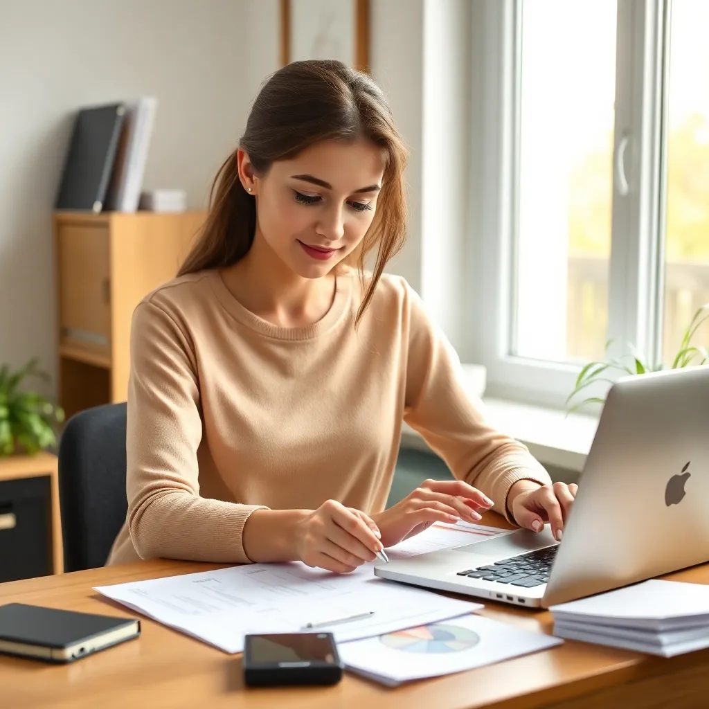 Een jonge vrouw die haar financiële administratie organiseert